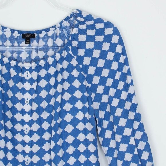 Talbots Womens Linen Button Down Geometric Top Size S Petite 3/4 Sleeve Summer - Picture 2 of 11